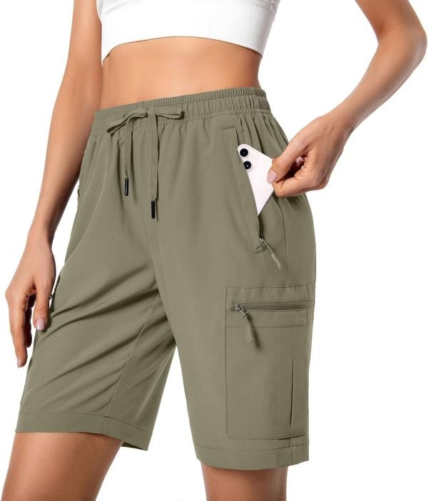 71np1TThodL._AC_SL1500 Women's Lightweight Hiking Cargo Shorts Quick Dry Athletic Shorts for Camping Travel Golf with Zipper Pockets Water Resistant
