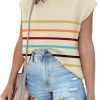 Womens Cap Sleeve Sweater Vest Summer Tops Sleeveless Tank Tops 2024 Trendy Spring Clothes Striped Short Sleeve Shirts