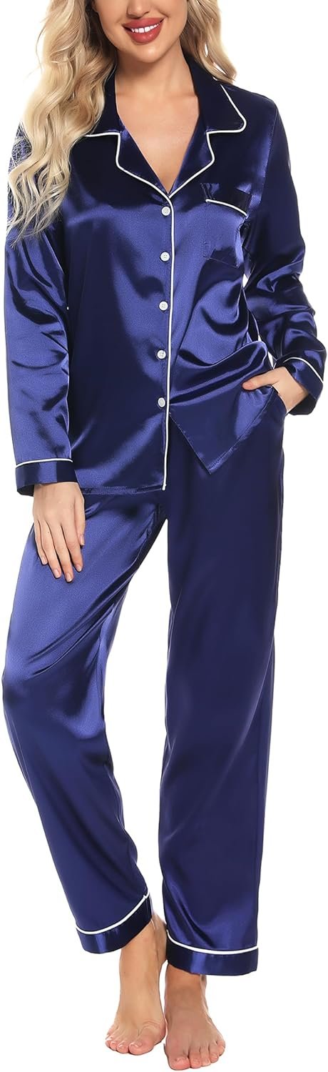71oxHb8YniL._AC_SL1500 Pajamas Set Long Sleeve Womens Button Down Sleepwear Two Piece Nightwear Soft Pj Lounge Sets S-XXL