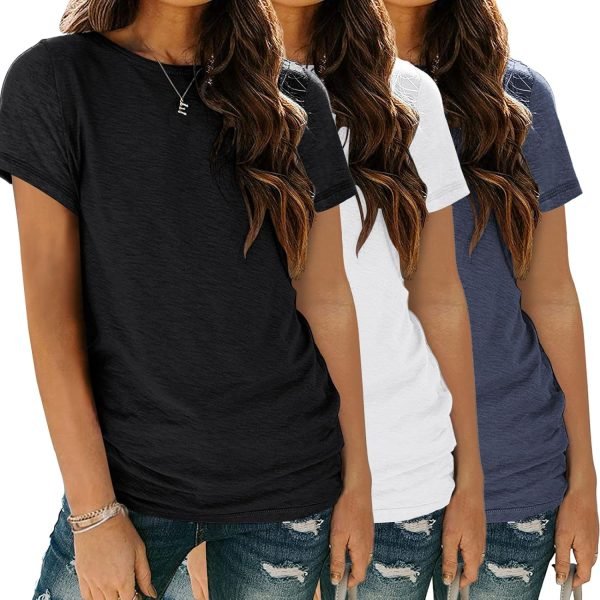 Womens 3 Pack T Shirts Basic Short Sleeve Tees Crewneck Fashion Tops Loose Fit Lightweight Casual Summer Clothes 2024