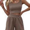71pY4RZR02L._AC_SL1500 Trendy Queen Two Piece Summer Outfits Women Shorts Sets 2 Piece Sleeveless Matching Lounge Crop Top and High Waisted Shorts
