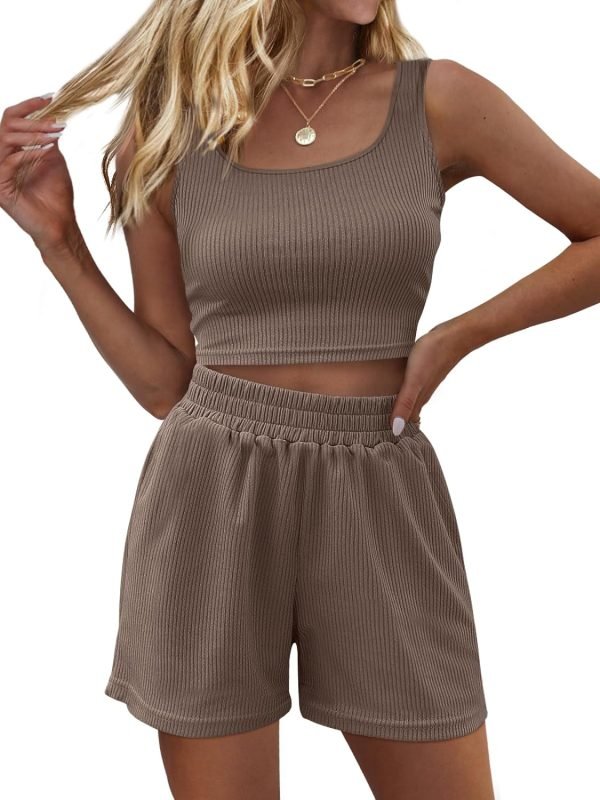 71pY4RZR02L._AC_SL1500 Trendy Queen Two Piece Summer Outfits Women Shorts Sets 2 Piece Sleeveless Matching Lounge Crop Top and High Waisted Shorts