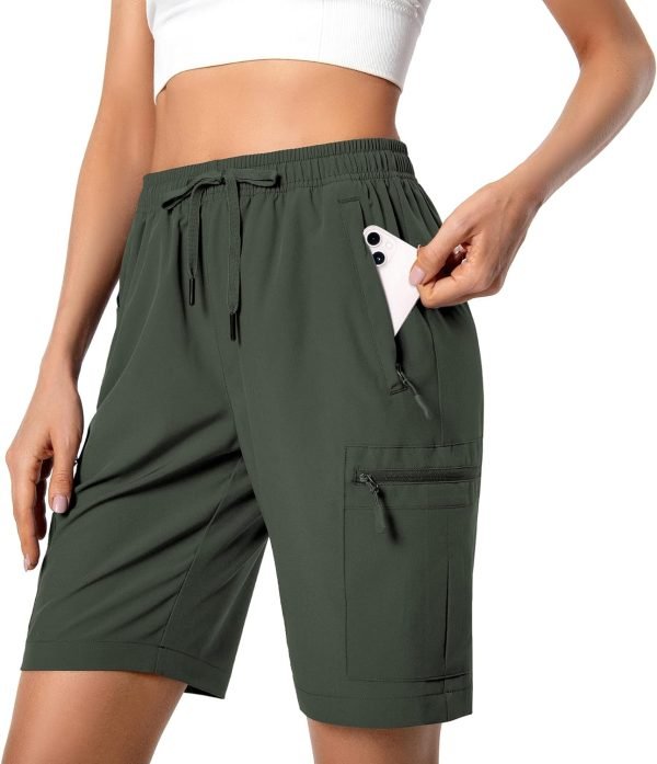 71pY8EGdxNL._AC_SL1500 Women's Lightweight Hiking Cargo Shorts Quick Dry Athletic Shorts for Camping Travel Golf with Zipper Pockets Water Resistant