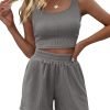 71pfAid_F-L._AC_SL1500 Trendy Queen Two Piece Summer Outfits Women Shorts Sets 2 Piece Sleeveless Matching Lounge Crop Top and High Waisted Shorts