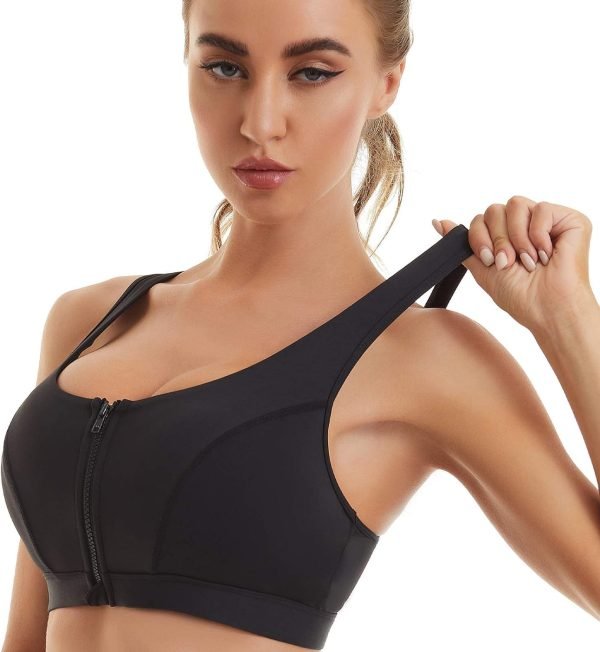 71py27Ic0ZL._AC_SL1500 Womens Sports Bra with Zip Closure and Racerback,Wireless Bras,Four-Way Stretch Fabric with Removable Padded