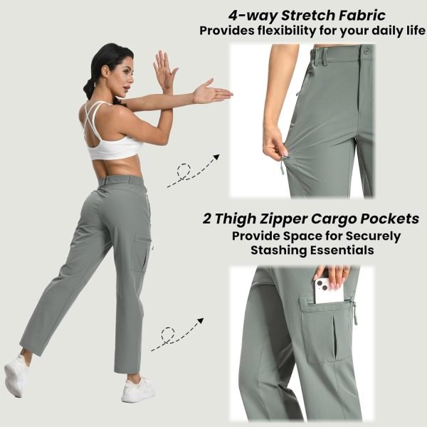 71qeYr0wGmL._AC_SL1500 Womens Cargo Hiking Pants - Travel Lightweight Water Resistant 4 Pockets Casual Quick Dry Athletic Climbing Pants