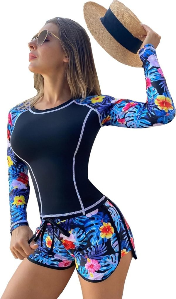 71raiK6TuUL._AC_SL1500 Women's Long Sleeves Rash Guard Athletic Swim Aztec Tankini Sets Swimsuit