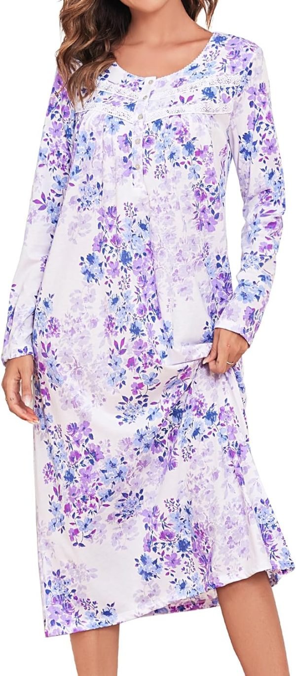 71rc0A5Nz5L._AC_SL1500 Long Cotton Nightgown Women's Long Sleeve Sleepwear Full Length Night Dress Soft Comfy Loungewear