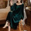 71rdQqVN-oL._AC_SL1500 Women's Long Sleeve Nightgown Velvet Sleep Dress Ruffle Crew Neck Mid-length Nightdress