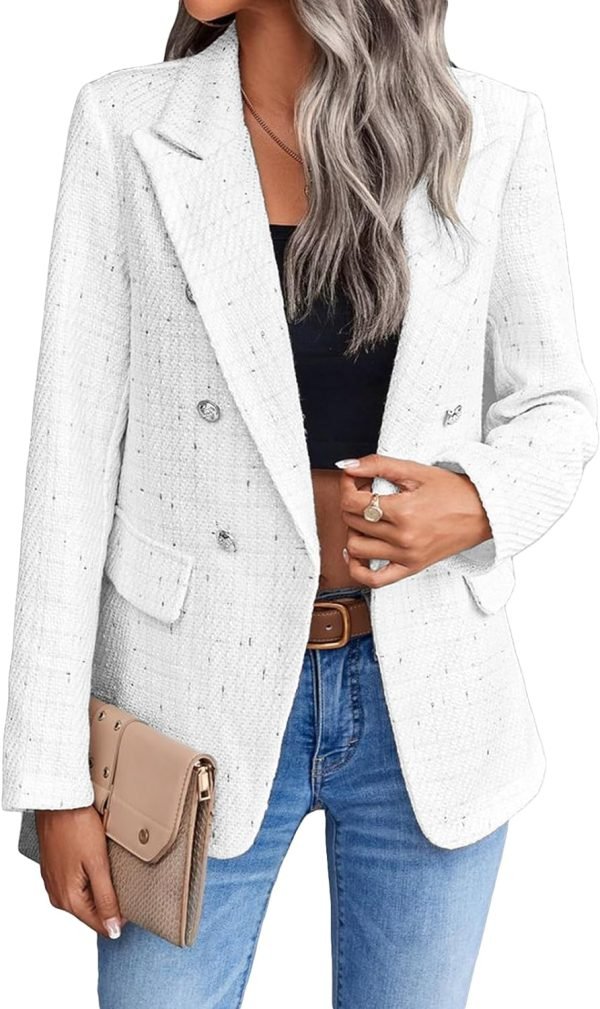 71rvCt9hgzL._AC_SL1500 Womens Casual Blazer 2024 Spring Open Front Business Work Tweed Plaid Jacket Suit Pocket (S-XXL)