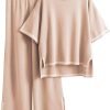 71su13e3yGL._AC_SL1500 Womens Knit 2 Piece Sweater Sets Short Sleeve Pullover Tops Elastic Waist Wide Leg Pants Lounge Set