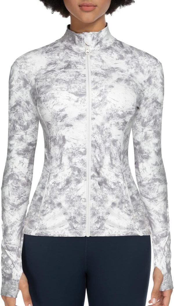 71tKACBrfUL._AC_SL1500 Workout Jackets for Women Full Zip Athletic Running Track Jacket with Pockets Slim Fit Yoga Jacket with Thumb Holes