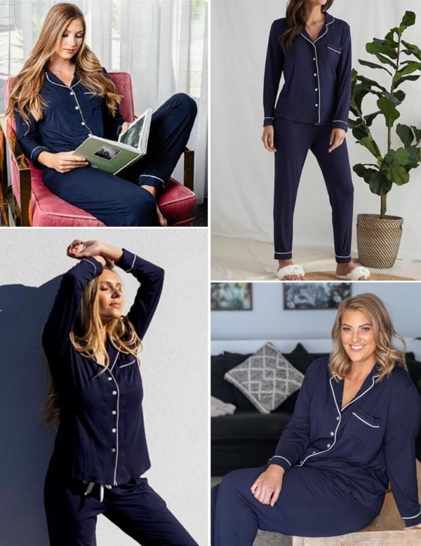Pajamas Set Long Sleeve Womens Button Down Sleepwear Two Piece Nightwear Soft Pj Lounge Sets S-XXL