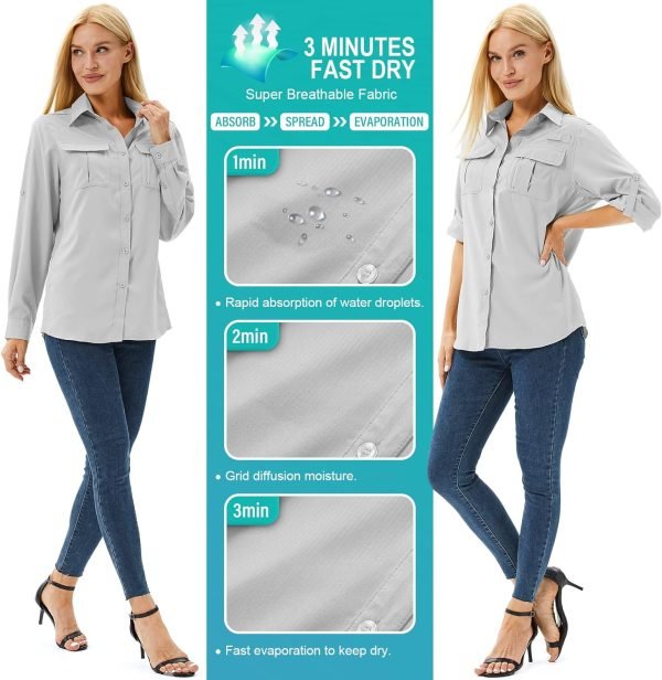 71tdL8DROTL._AC_SL1500 Women's UPF 50+ Long Sleeve UV Sun Protection Safari Shirt, Quick Dry SPF Hiking Fishing Breathable Shirts