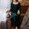 71wII5VjeFL._AC_SL1500 Women's Long Sleeve Nightgown Velvet Sleep Dress Ruffle Crew Neck Mid-length Nightdress