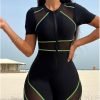 71wyaRJi7sL._AC_SL1500 Women's Colorblock Mesh Zipper Diving Suit One Piece Swimsuit Short Sleeve Bathing Suit