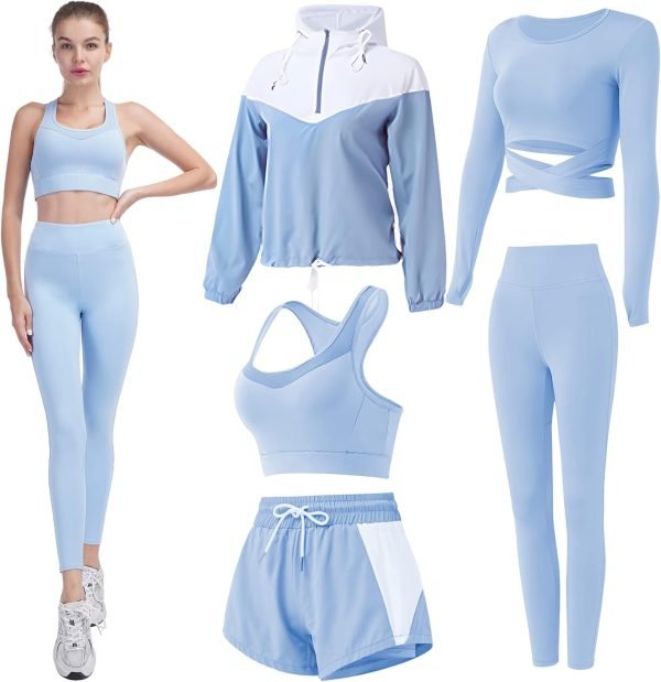 71xAHbRrQ_L._AC_SL1500 Workout Sets for Women 5 PCS Yoga Outfits Activewear Tracksuit Sets
