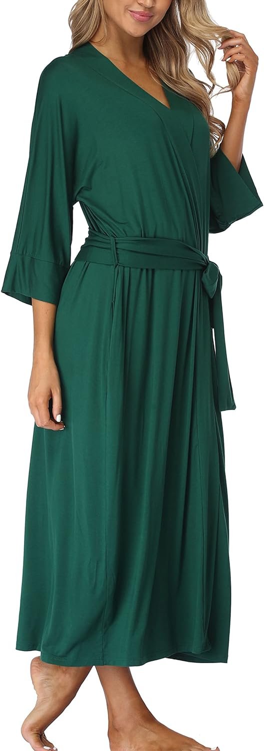 71xtaZdr77L._AC_SL1500 Womens Soft Long Kimono Robes Lightweight Full Length Knit Bathrobe With Pockets Ladies Casual Dressing Gown