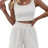 71xwH0FTDhL._AC_SL1500 Trendy Queen Two Piece Summer Outfits Women Shorts Sets 2 Piece Sleeveless Matching Lounge Crop Top and High Waisted Shorts
