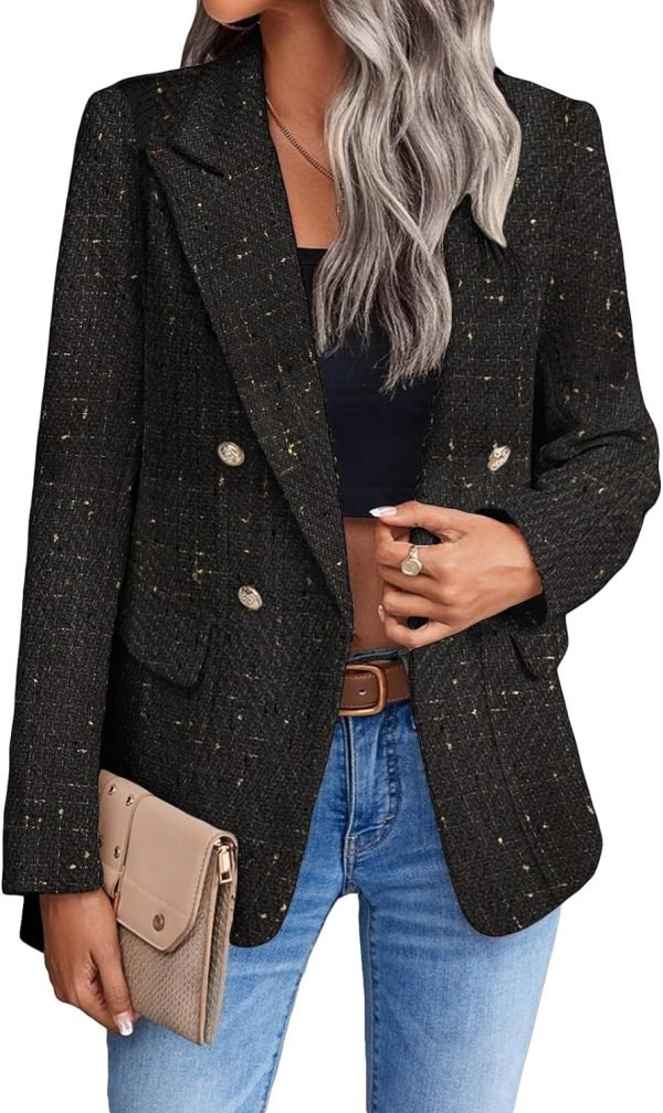 71xxWh3jfjL._AC_SL1500 Womens Casual Blazer 2024 Spring Open Front Business Work Tweed Plaid Jacket Suit Pocket (S-XXL)