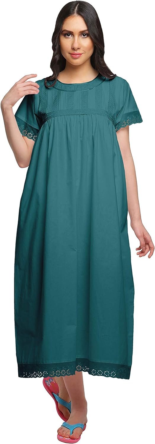 71yzUVQ0p1L._AC_SL1500 Lace Neckline Cotton Sleepwear For Ladies Womens Round Neck Nightdress