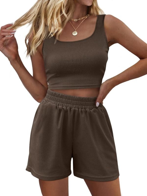 71zX746PBLL._AC_SL1500 Trendy Queen Two Piece Summer Outfits Women Shorts Sets 2 Piece Sleeveless Matching Lounge Crop Top and High Waisted Shorts