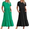Womens Summer Dresses Casual Short Sleeve Crewneck Swing Dress Casual Tiered t Shirt Dress with Pockets 2024 Trendy Outfits