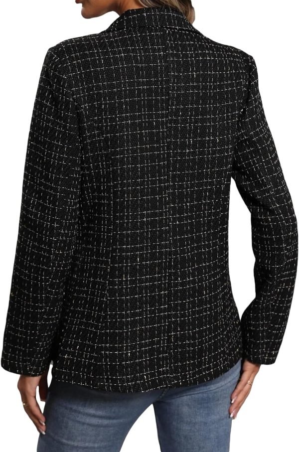 810nuopXQ9L._AC_SL1500 Womens Casual Blazer 2024 Spring Open Front Business Work Tweed Plaid Jacket Suit Pocket (S-XXL)