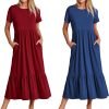 Womens Summer Dresses Casual Short Sleeve Crewneck Swing Dress Casual Tiered t Shirt Dress with Pockets 2024 Trendy Outfits