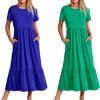 Womens Summer Dresses Casual Short Sleeve Crewneck Swing Dress Casual Tiered t Shirt Dress with Pockets 2024 Trendy Outfits