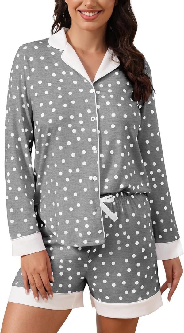 815U0Q63JKL._AC_SL1500 Button Down Pajamas Sets Women Two-Piece Satin Silk Pjs Sets Loungewear Long Sleeve Sleepwear Shorts Nightwear Sets