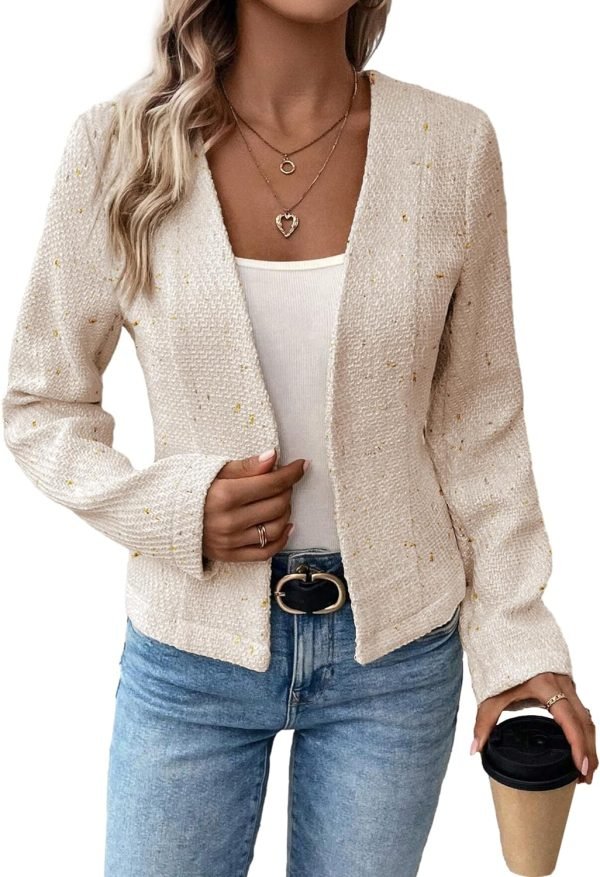 815X9lF00eL._AC_SL1500 2024 Summer Cropped Collarless Blazer Lightweight Fully Lined Open Front Elegant Petite Work Office Jackets