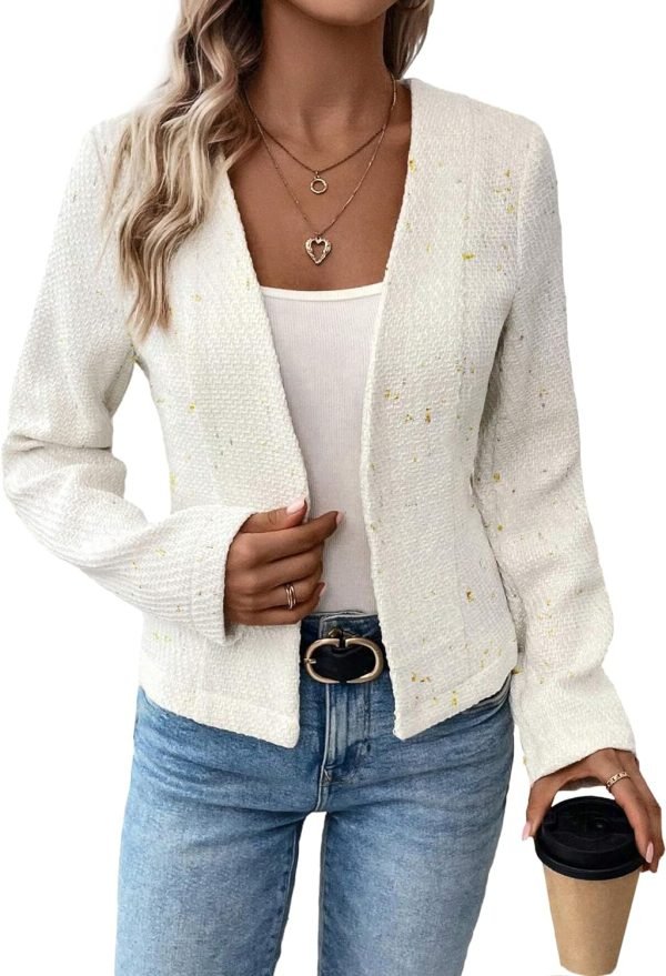 816_htuQwjL._AC_SL1500 2024 Summer Cropped Collarless Blazer Lightweight Fully Lined Open Front Elegant Petite Work Office Jackets