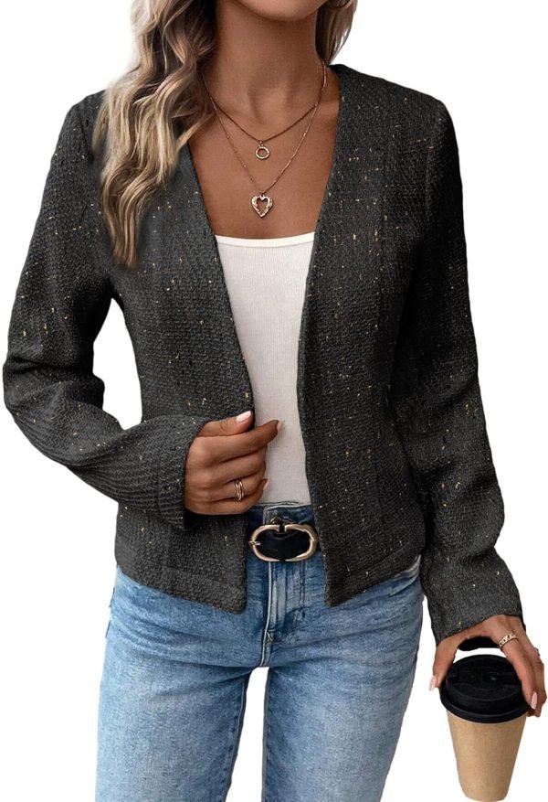 81BgvOzLZKL._AC_SL1500 2024 Summer Cropped Collarless Blazer Lightweight Fully Lined Open Front Elegant Petite Work Office Jackets