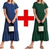 Womens Summer Dresses Casual Short Sleeve Crewneck Swing Dress Casual Tiered t Shirt Dress with Pockets 2024 Trendy Outfits