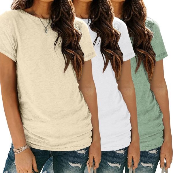 Womens 3 Pack T Shirts Basic Short Sleeve Tees Crewneck Fashion Tops Loose Fit Lightweight Casual Summer Clothes 2024