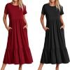 Womens Summer Dresses Casual Short Sleeve Crewneck Swing Dress Casual Tiered t Shirt Dress with Pockets 2024 Trendy Outfits