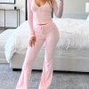 81Jphfn8j1L._AC_SL1500 Women Ribbed Knit Yoga Lounge Set V Neck Long Sleeve Button Crop Tee Drawstring Pants Solid Slim Two Pieces Sets