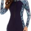 81LAZEKlftL._AC_SL1500 Women Zip Rash Guard Long Sleeve One Piece Splice Swimsuit UPF 50+ Tummy Control Surfing Bathing Suits Boyshort Bottom