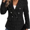 81LFgWGcgpL._AC_SL1500 Womens Casual Blazer 2024 Spring Open Front Business Work Tweed Plaid Jacket Suit Pocket (S-XXL)