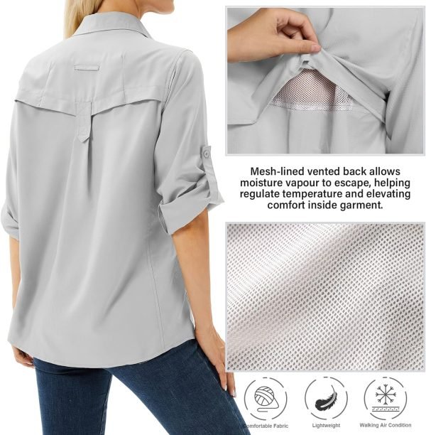 81LZCOWFKJL._AC_SL1500 Women's UPF 50+ Long Sleeve UV Sun Protection Safari Shirt, Quick Dry SPF Hiking Fishing Breathable Shirts