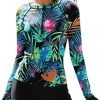 81N8Jp2tIvL._AC_SL1500 Women Two Piece Rash Guard Long Sleeve Half-Zipper UPF 50 Athletic Surfing Swimsuit