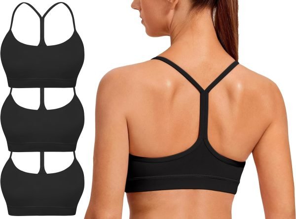 81TQgH88yHL._AC_SL1500 Spaghetti Strap Padded Sports Bras for Women - Y Back Yoga Workout Tops (3 Pack)