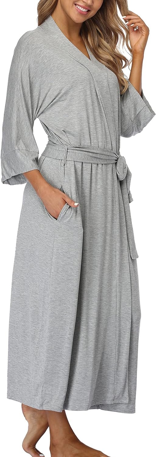81TXHLZhPML._AC_SL1500 Womens Soft Long Kimono Robes Lightweight Full Length Knit Bathrobe With Pockets Ladies Casual Dressing Gown