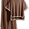 81fjmvGUSUL._AC_SL1500 Womens Knit 2 Piece Sweater Sets Short Sleeve Pullover Tops Elastic Waist Wide Leg Pants Lounge Set