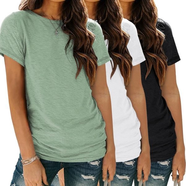 Womens 3 Pack T Shirts Basic Short Sleeve Tees Crewneck Fashion Tops Loose Fit Lightweight Casual Summer Clothes 2024