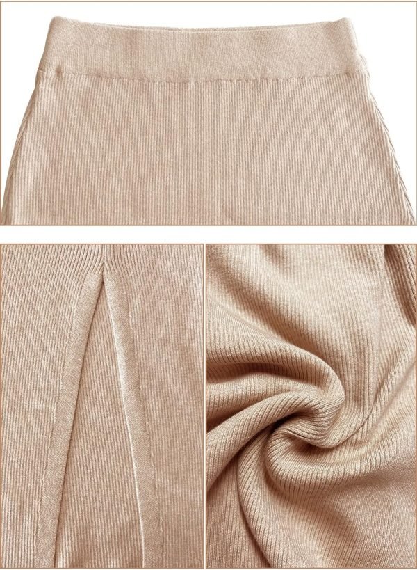 81kpQoSYvBL._AC_SL1500 Midi Pencil Basic Skirt Casual Solid Split Side Stretchy Ribbed Knit Bodycon Mid Length Skirts for Women
