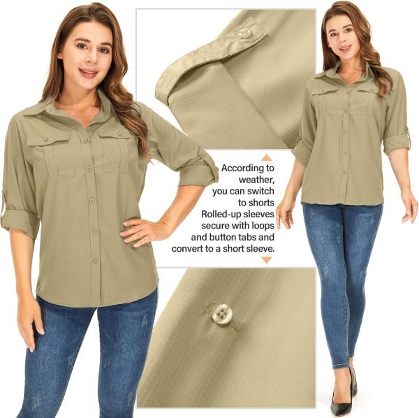 81mosRVebnL._AC_SL1500 Women's Quick Dry Sun UV Protection Convertible Long Sleeve Safari Shirts for Hiking Camping Fishing Sailing
