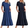 Womens Summer Dresses Casual Short Sleeve Crewneck Swing Dress Casual Tiered t Shirt Dress with Pockets 2024 Trendy Outfits