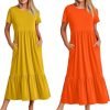 Womens Summer Dresses Casual Short Sleeve Crewneck Swing Dress Casual Tiered t Shirt Dress with Pockets 2024 Trendy Outfits